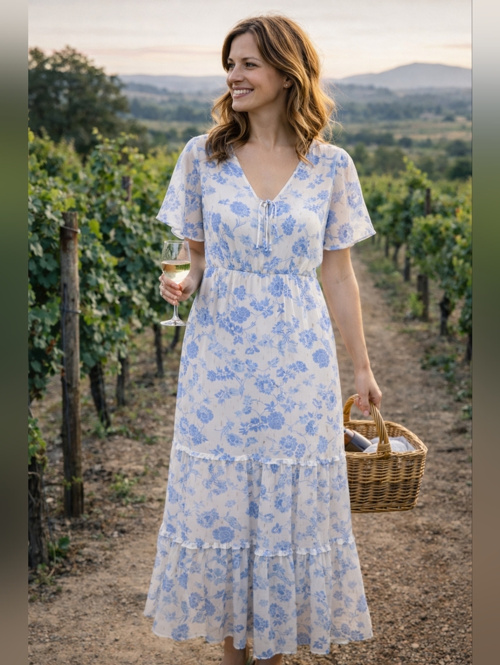 Romantic Blue Floral Maxi Dress